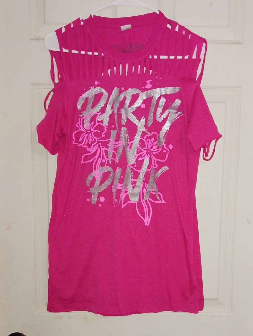 Girls' Hot Pink 'Party in Pink' Cold-Shoulder Graphic Top